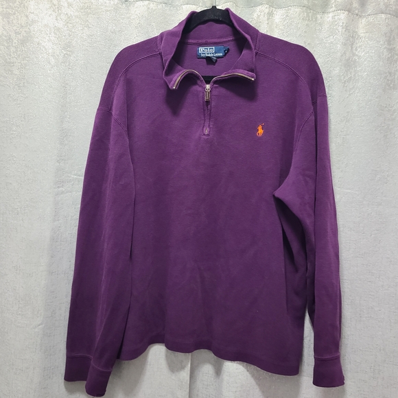 Vtg Polo by Ralph Lauren Purple Men's XL Qtr Zip Shirt Cotton Worn Cuffs Slits - Picture 10 of 12